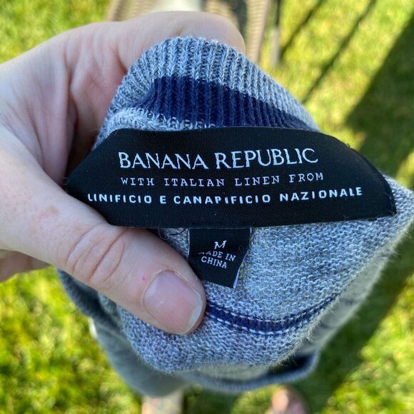 Banana Republic 100% Italian Linen Striped Nautical Sweater Size M - Picture 3 of 5